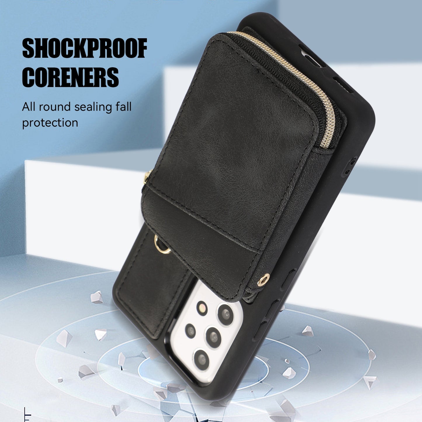 For Samsung Galaxy A13 4G / A13 5G / M13 5G / A04s 4G / A04 4G Zipper Phone Case PU Leather+TPU Kickstand Phone Cover