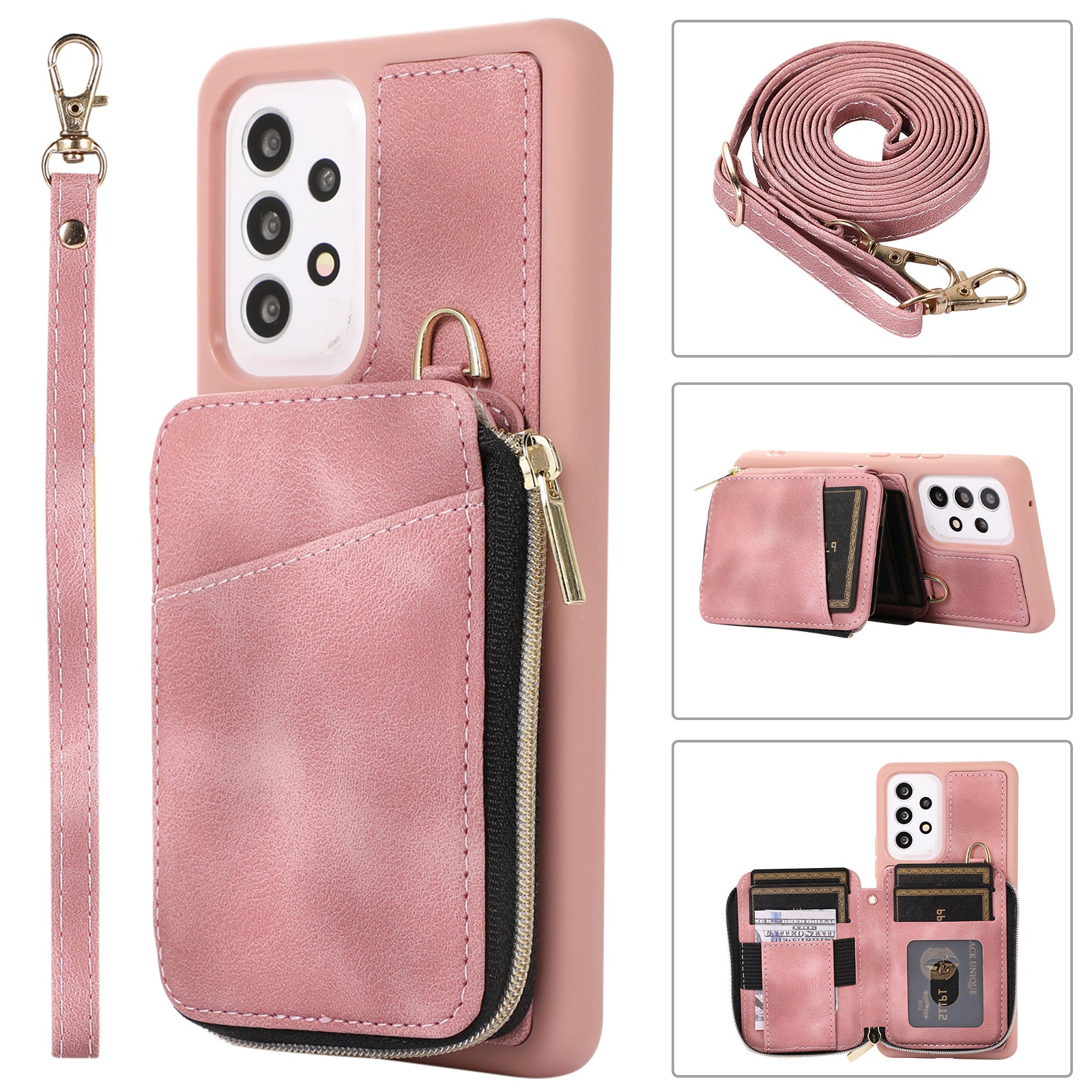 For Samsung Galaxy A13 4G / A13 5G / M13 5G / A04s 4G / A04 4G Zipper Phone Case PU Leather+TPU Kickstand Phone Cover