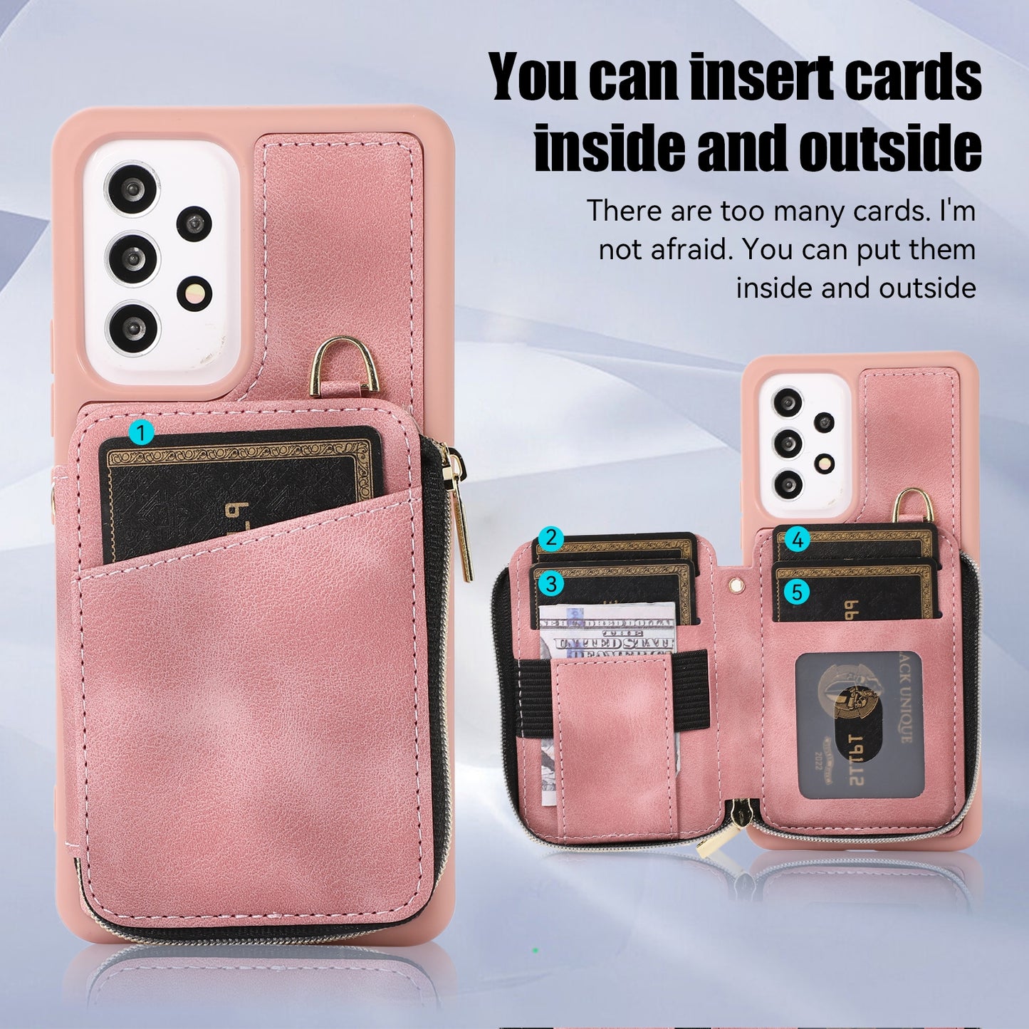 For Samsung Galaxy A13 4G / A13 5G / M13 5G / A04s 4G / A04 4G Zipper Phone Case PU Leather+TPU Kickstand Phone Cover