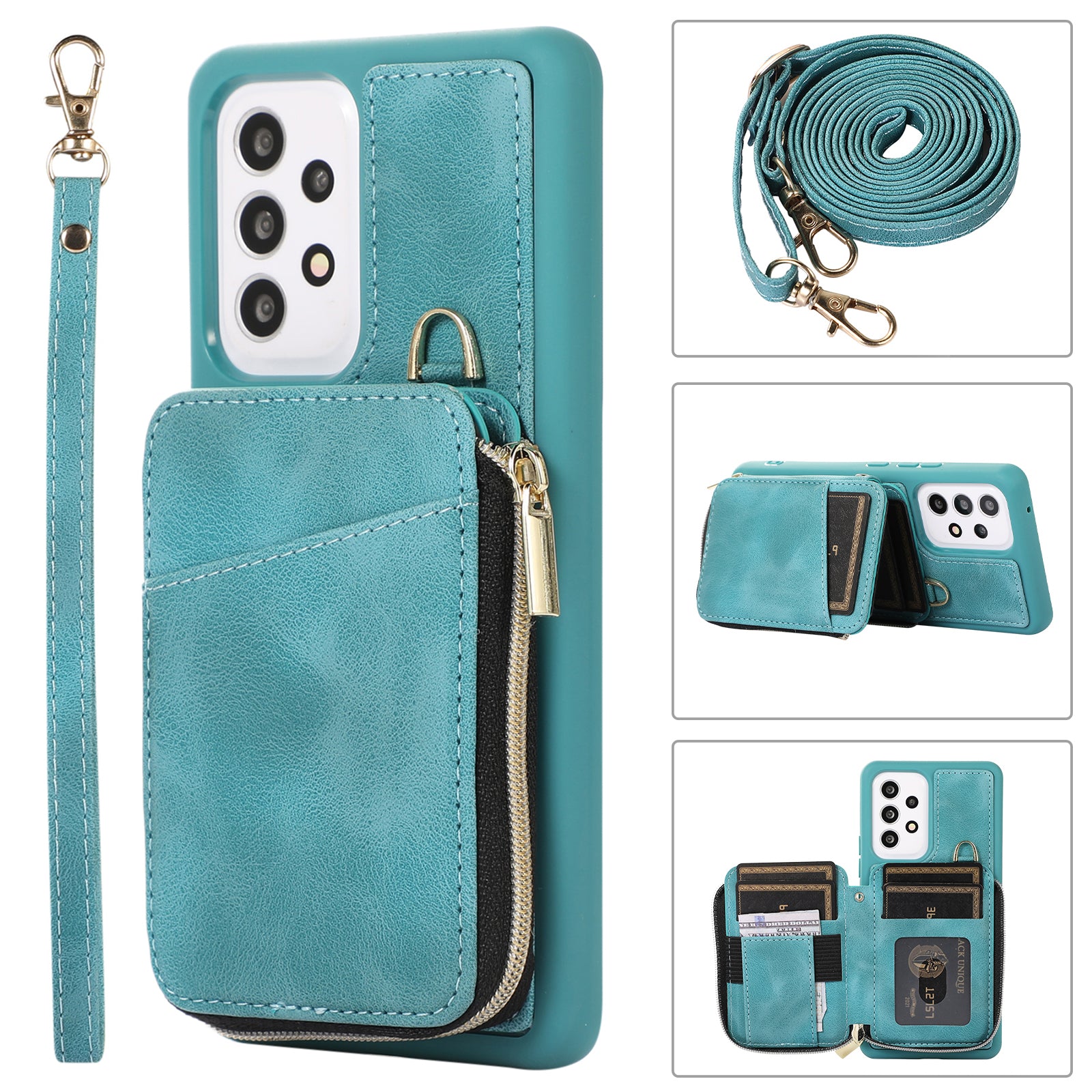 For Samsung Galaxy A13 4G / A13 5G / M13 5G / A04s 4G / A04 4G Zipper Phone Case PU Leather+TPU Kickstand Phone Cover