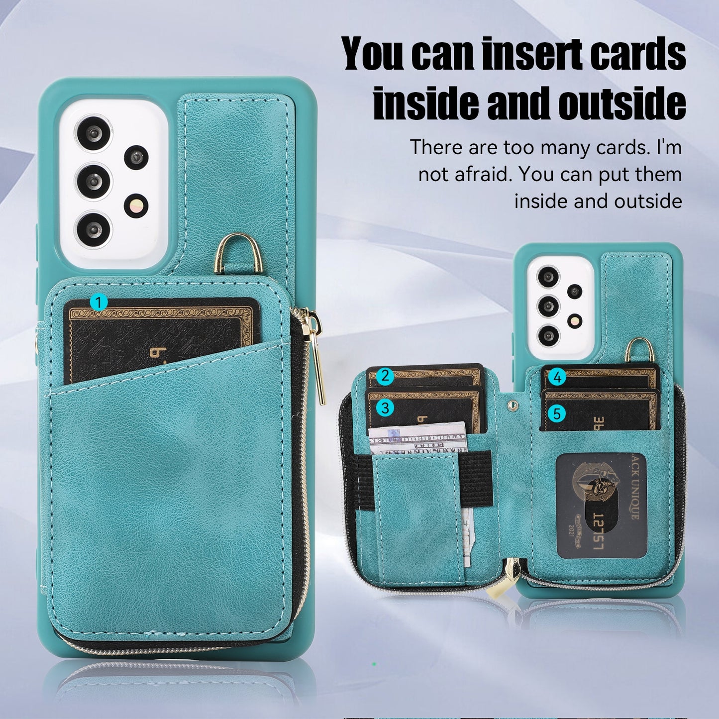 For Samsung Galaxy A13 4G / A13 5G / M13 5G / A04s 4G / A04 4G Zipper Phone Case PU Leather+TPU Kickstand Phone Cover