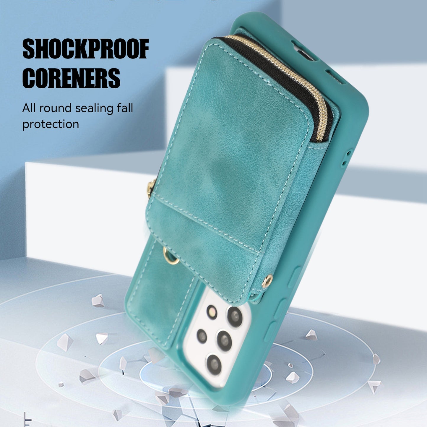 For Samsung Galaxy A13 4G / A13 5G / M13 5G / A04s 4G / A04 4G Zipper Phone Case PU Leather+TPU Kickstand Phone Cover