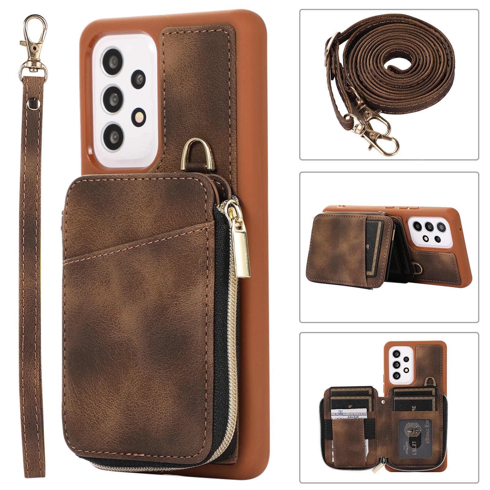 For Samsung Galaxy A13 4G / A13 5G / M13 5G / A04s 4G / A04 4G Zipper Phone Case PU Leather+TPU Kickstand Phone Cover