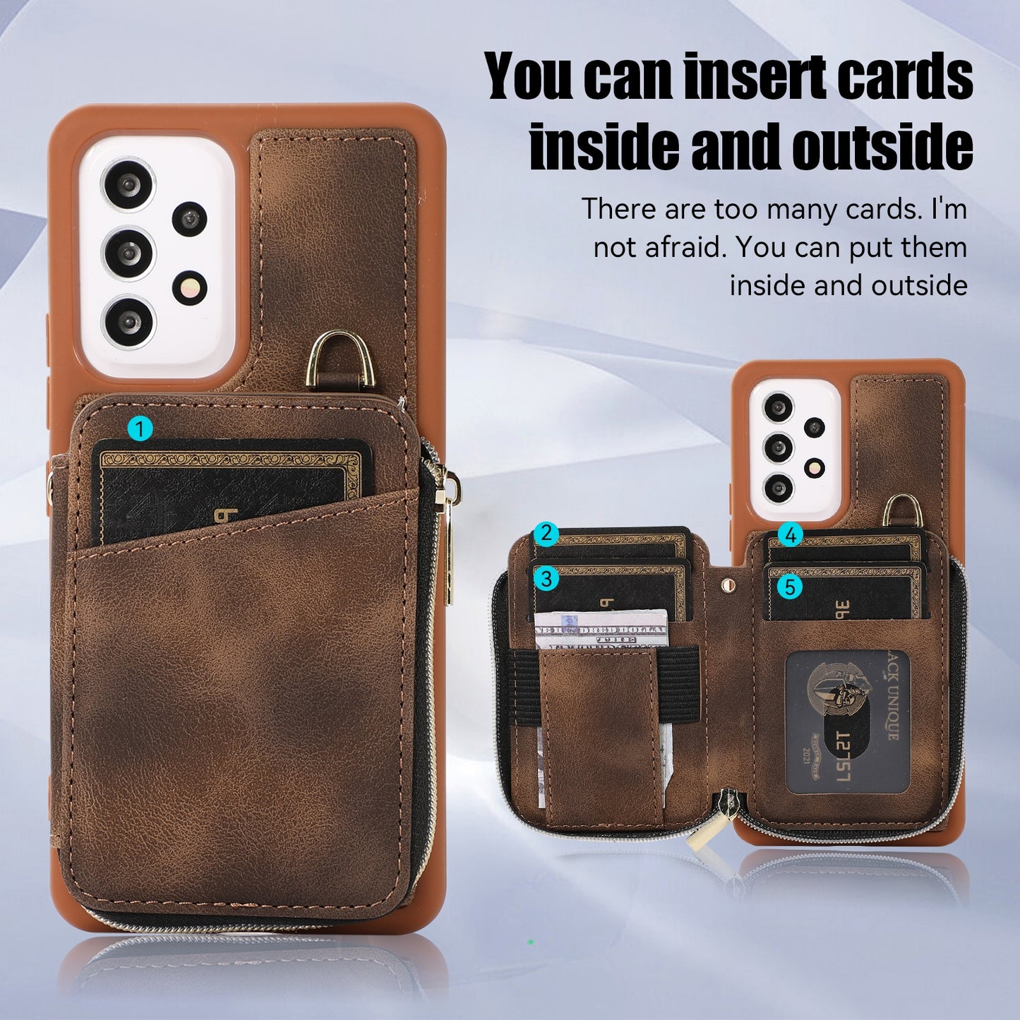 For Samsung Galaxy A13 4G / A13 5G / M13 5G / A04s 4G / A04 4G Zipper Phone Case PU Leather+TPU Kickstand Phone Cover