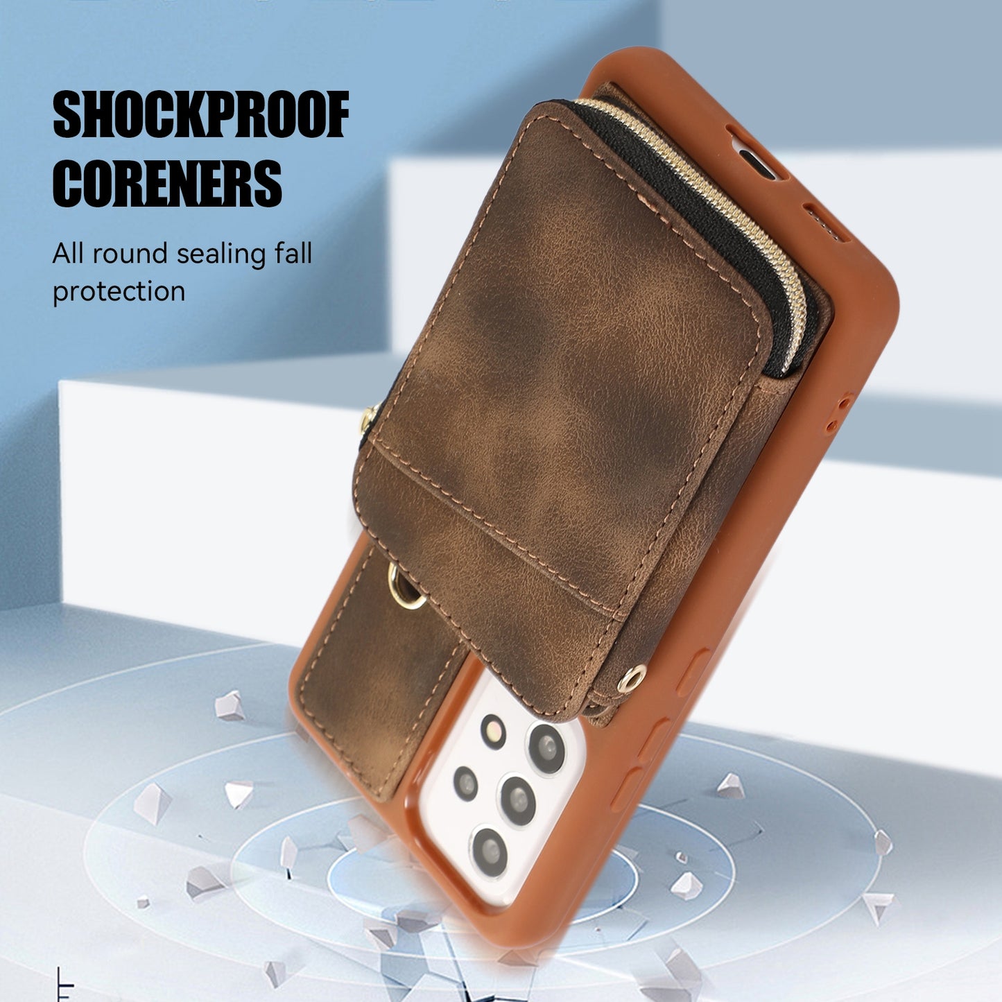 For Samsung Galaxy A13 4G / A13 5G / M13 5G / A04s 4G / A04 4G Zipper Phone Case PU Leather+TPU Kickstand Phone Cover