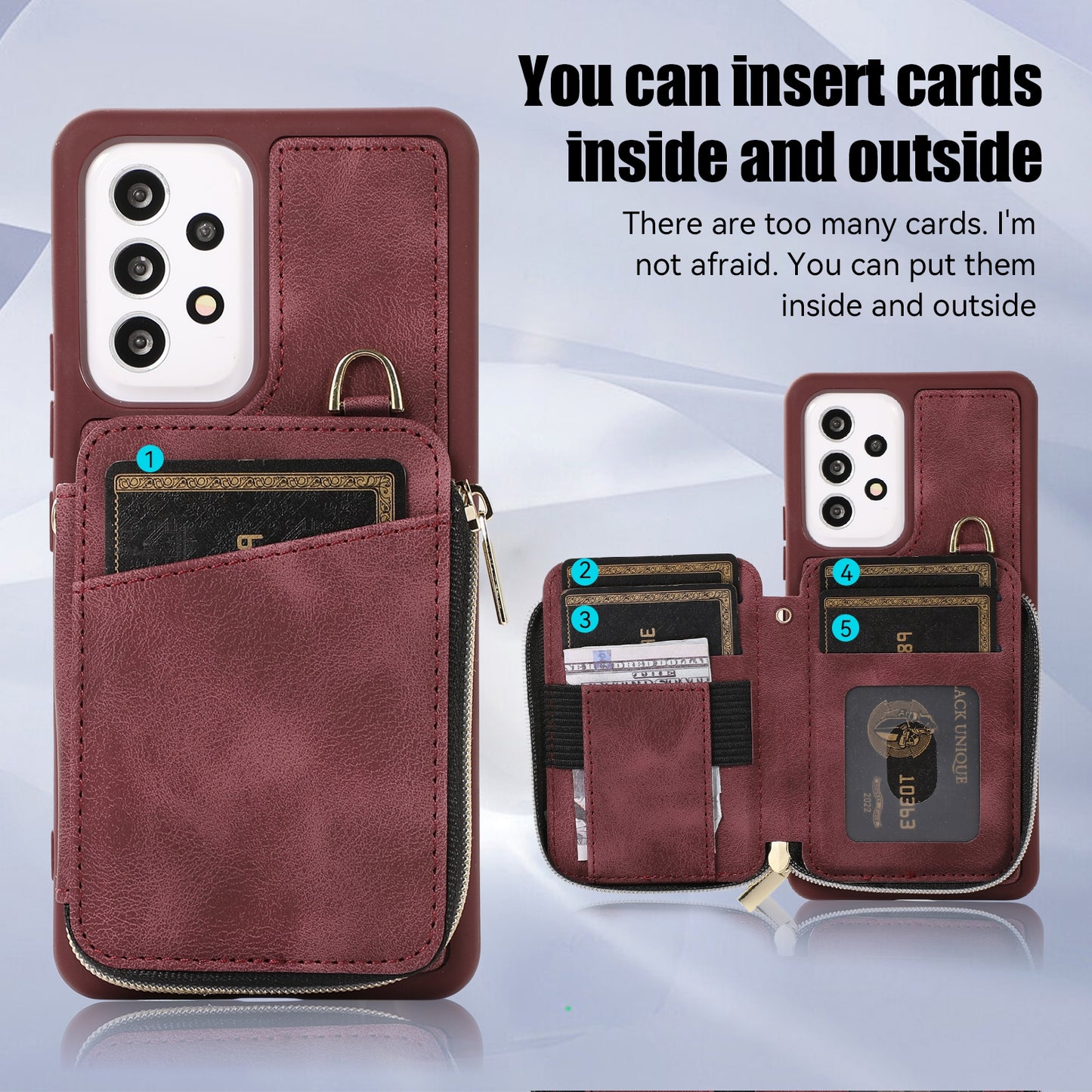 For Samsung Galaxy A13 4G / A13 5G / M13 5G / A04s 4G / A04 4G Zipper Phone Case PU Leather+TPU Kickstand Phone Cover