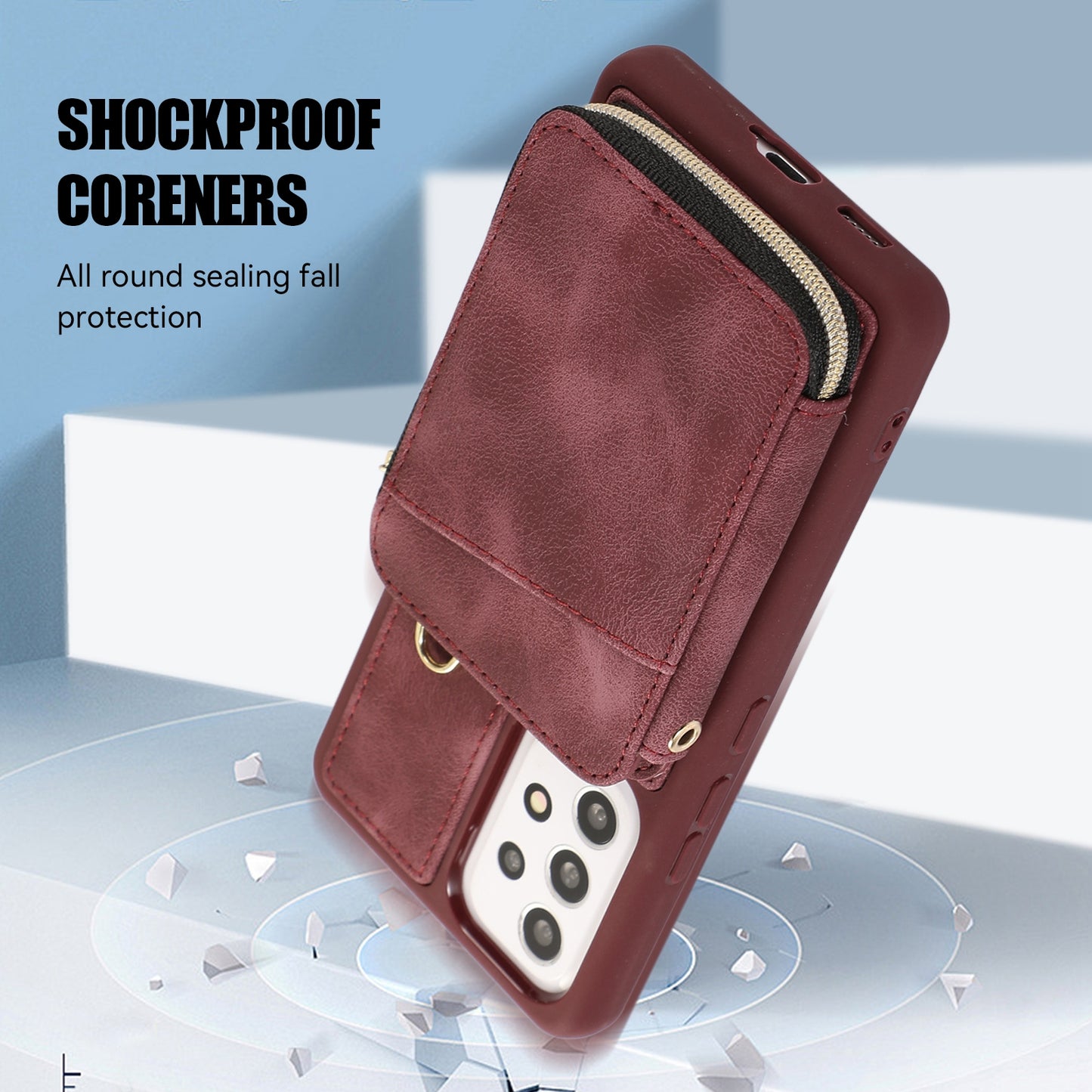 For Samsung Galaxy A13 4G / A13 5G / M13 5G / A04s 4G / A04 4G Zipper Phone Case PU Leather+TPU Kickstand Phone Cover