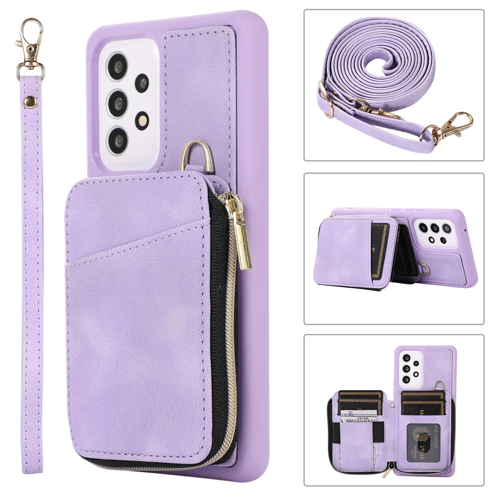 For Samsung Galaxy A13 4G / A13 5G / M13 5G / A04s 4G / A04 4G Zipper Phone Case PU Leather+TPU Kickstand Phone Cover