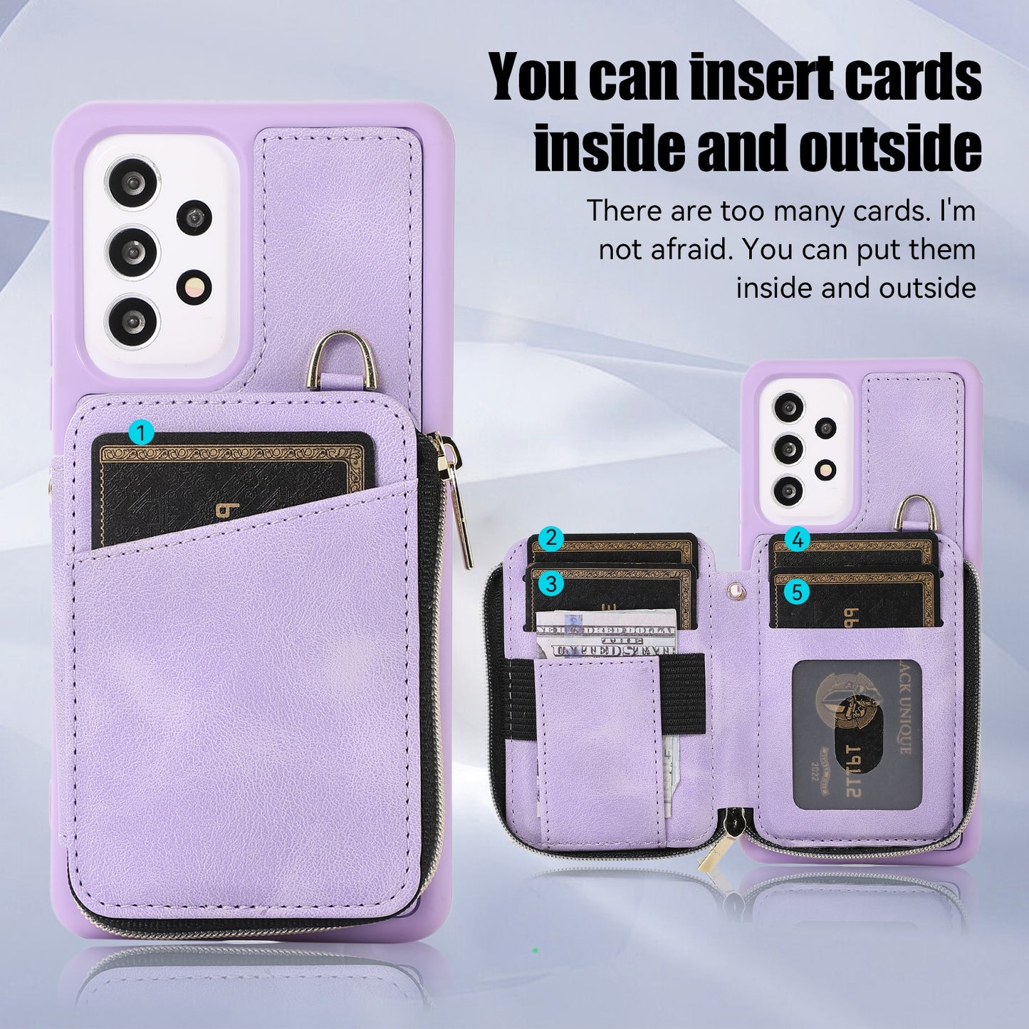 For Samsung Galaxy A13 4G / A13 5G / M13 5G / A04s 4G / A04 4G Zipper Phone Case PU Leather+TPU Kickstand Phone Cover