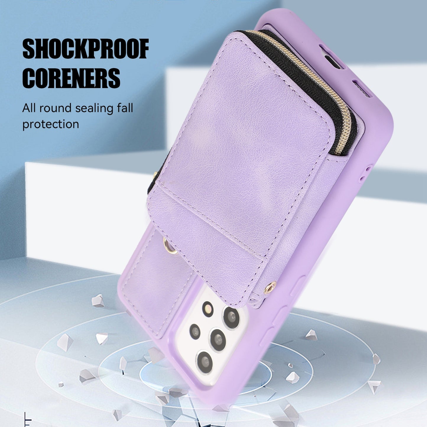 For Samsung Galaxy A13 4G / A13 5G / M13 5G / A04s 4G / A04 4G Zipper Phone Case PU Leather+TPU Kickstand Phone Cover