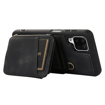 For Samsung Galaxy A12 Card Holder Slots Zipper Pocket Case PU Leather Coated TPU Kickstand Phone Cover