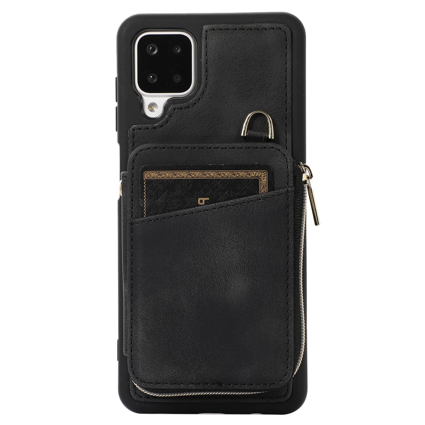For Samsung Galaxy A12 Card Holder Slots Zipper Pocket Case PU Leather Coated TPU Kickstand Phone Cover