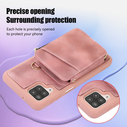 For Samsung Galaxy A12 Card Holder Slots Zipper Pocket Case PU Leather Coated TPU Kickstand Phone Cover