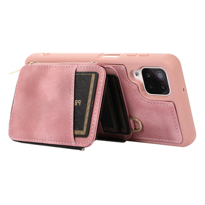 For Samsung Galaxy A12 Card Holder Slots Zipper Pocket Case PU Leather Coated TPU Kickstand Phone Cover
