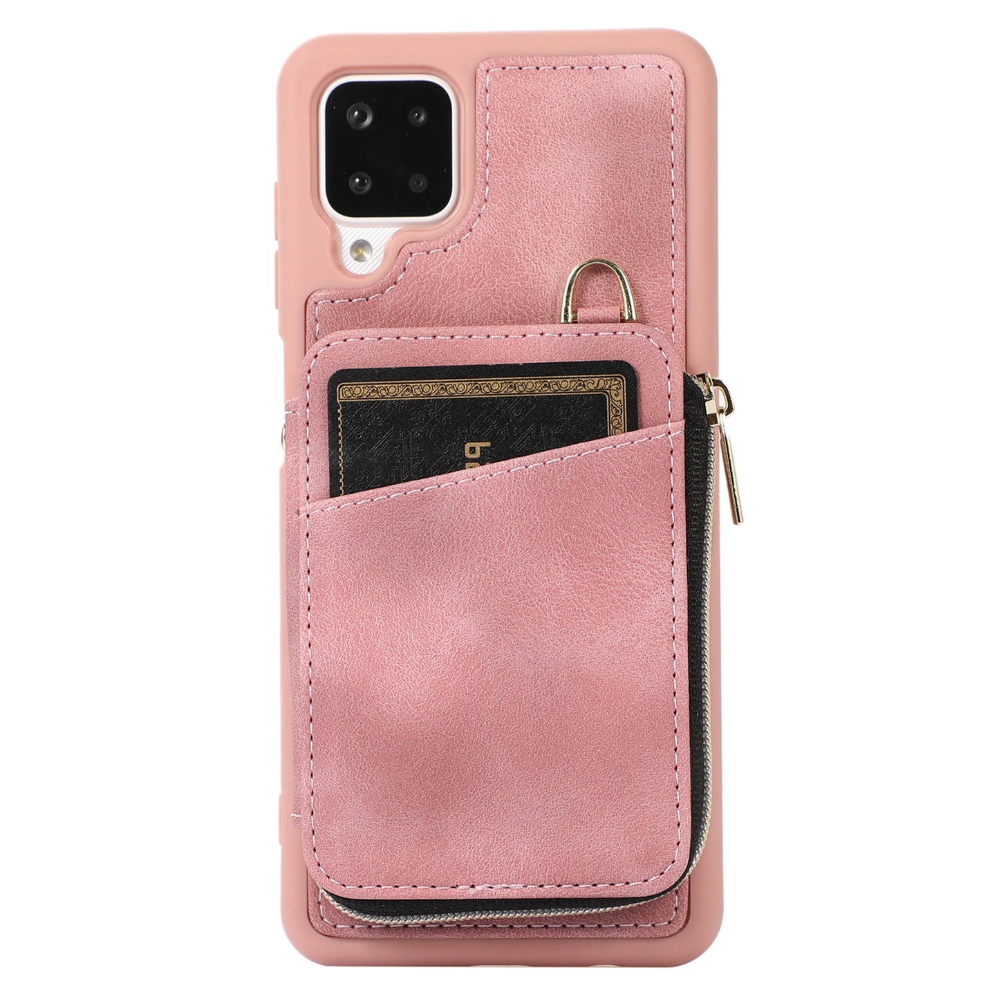 For Samsung Galaxy A12 Card Holder Slots Zipper Pocket Case PU Leather Coated TPU Kickstand Phone Cover