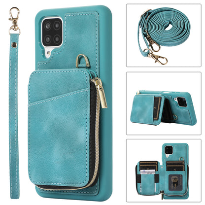 For Samsung Galaxy A12 Card Holder Slots Zipper Pocket Case PU Leather Coated TPU Kickstand Phone Cover