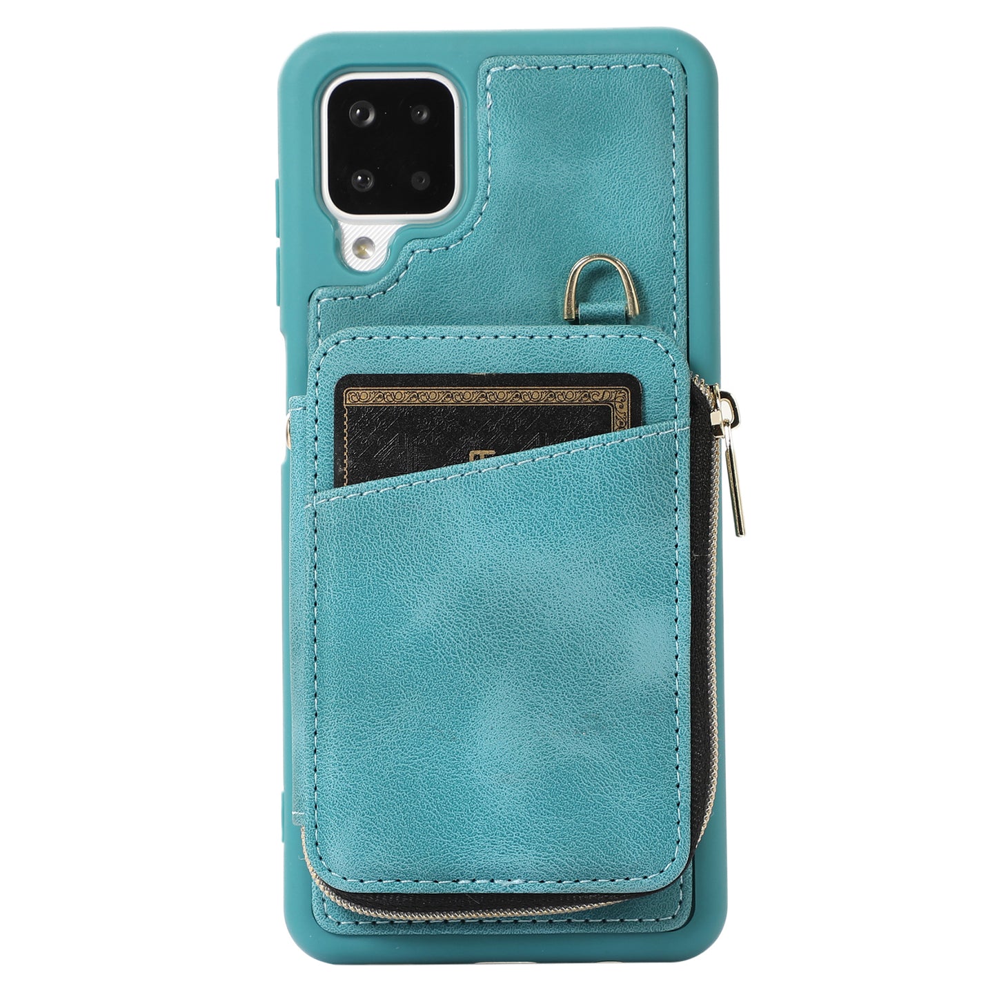 For Samsung Galaxy A12 Card Holder Slots Zipper Pocket Case PU Leather Coated TPU Kickstand Phone Cover