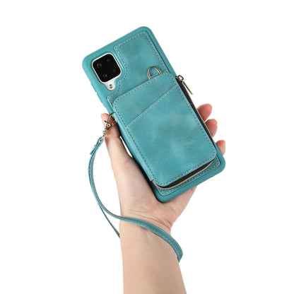 For Samsung Galaxy A12 Card Holder Slots Zipper Pocket Case PU Leather Coated TPU Kickstand Phone Cover
