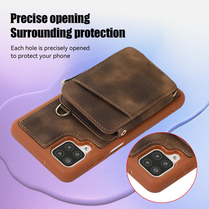 For Samsung Galaxy A12 Card Holder Slots Zipper Pocket Case PU Leather Coated TPU Kickstand Phone Cover