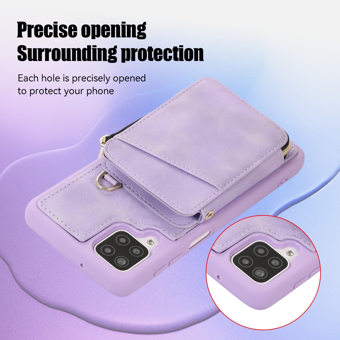For Samsung Galaxy A12 Card Holder Slots Zipper Pocket Case PU Leather Coated TPU Kickstand Phone Cover