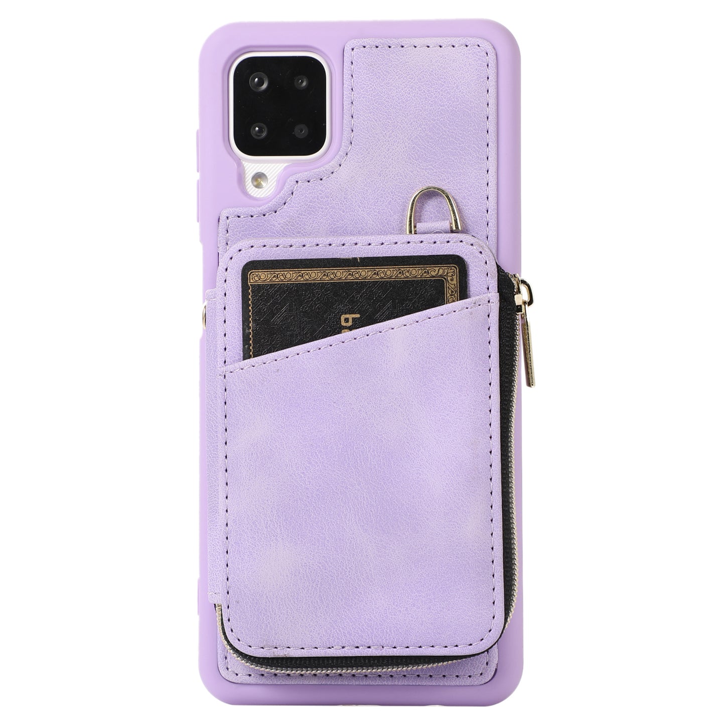 For Samsung Galaxy A12 Card Holder Slots Zipper Pocket Case PU Leather Coated TPU Kickstand Phone Cover
