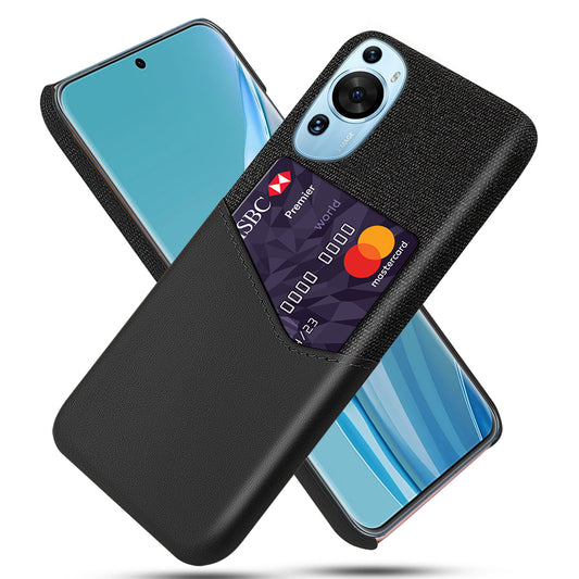 For Huawei P60 Art Cloth Texture Card Holder Phone Case Leather Coated Hard PC Cover