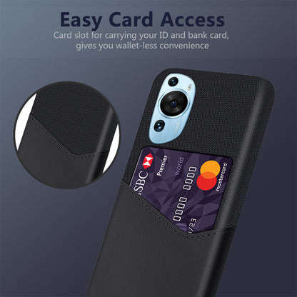 For Huawei P60 Art Cloth Texture Card Holder Phone Case Leather Coated Hard PC Cover