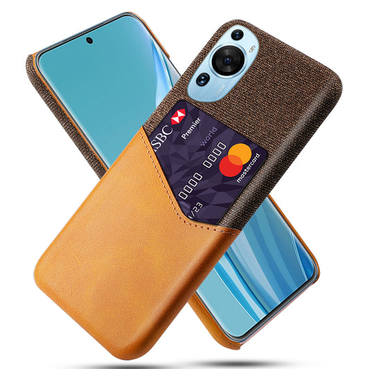 For Huawei P60 Art Cloth Texture Card Holder Phone Case Leather Coated Hard PC Cover