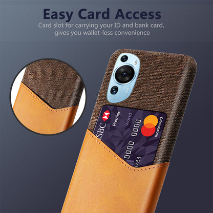 For Huawei P60 Art Cloth Texture Card Holder Phone Case Leather Coated Hard PC Cover