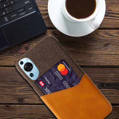 For Huawei P60 Art Cloth Texture Card Holder Phone Case Leather Coated Hard PC Cover