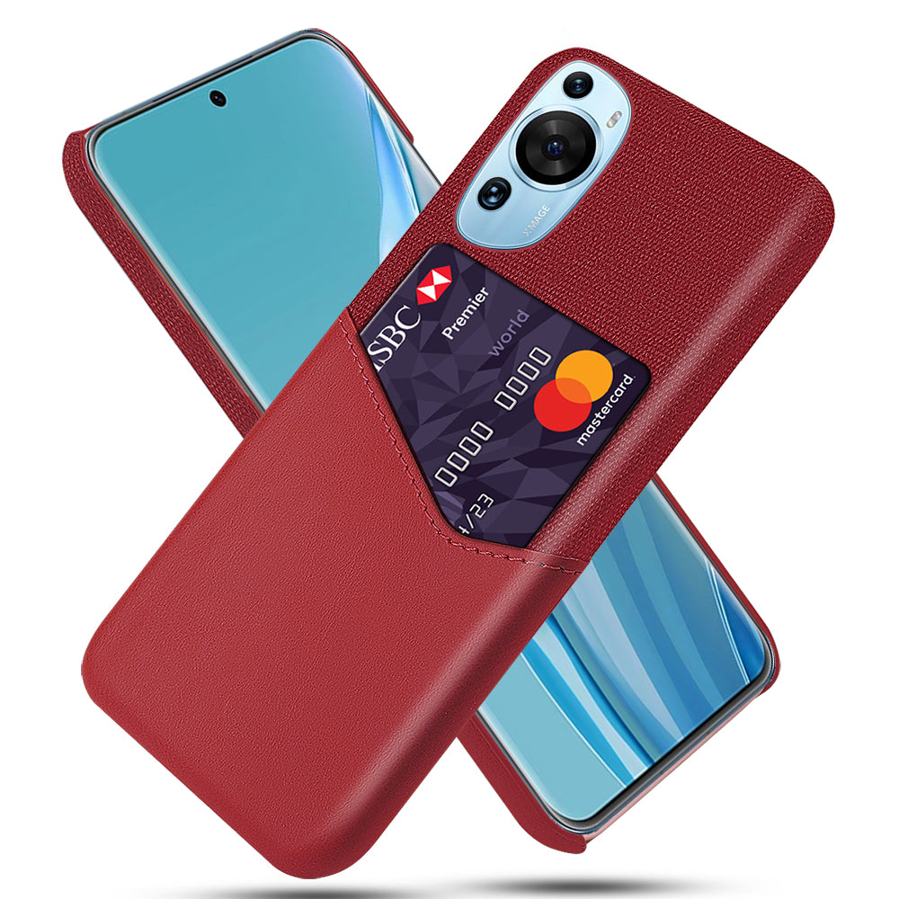 For Huawei P60 Art Cloth Texture Card Holder Phone Case Leather Coated Hard PC Cover