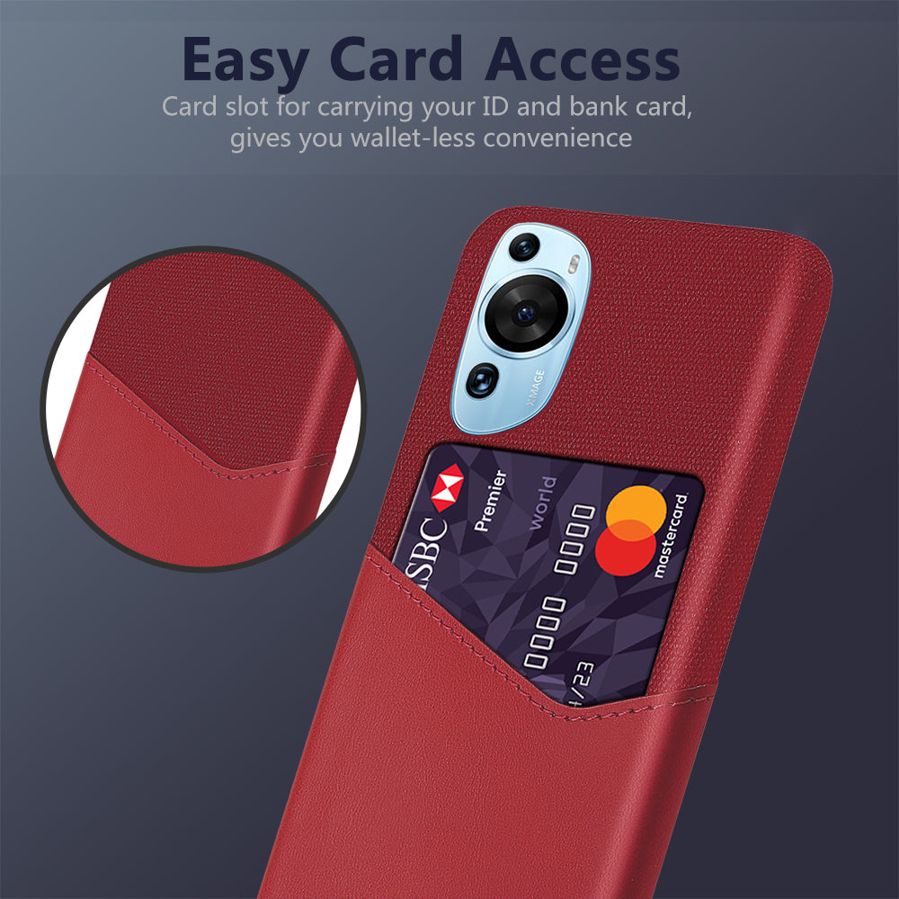 For Huawei P60 Art Cloth Texture Card Holder Phone Case Leather Coated Hard PC Cover