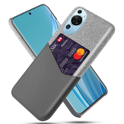 For Huawei P60 Art Cloth Texture Card Holder Phone Case Leather Coated Hard PC Cover