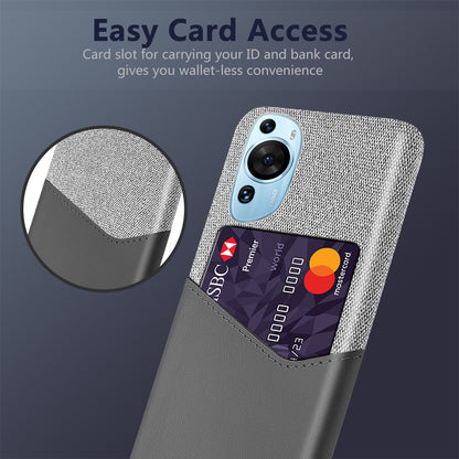 For Huawei P60 Art Cloth Texture Card Holder Phone Case Leather Coated Hard PC Cover