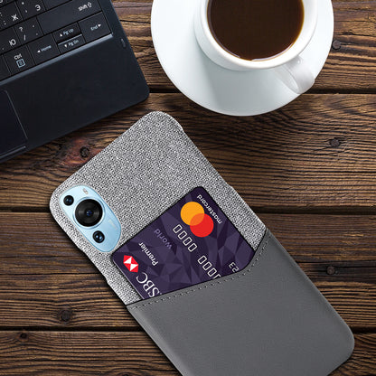 For Huawei P60 Art Cloth Texture Card Holder Phone Case Leather Coated Hard PC Cover