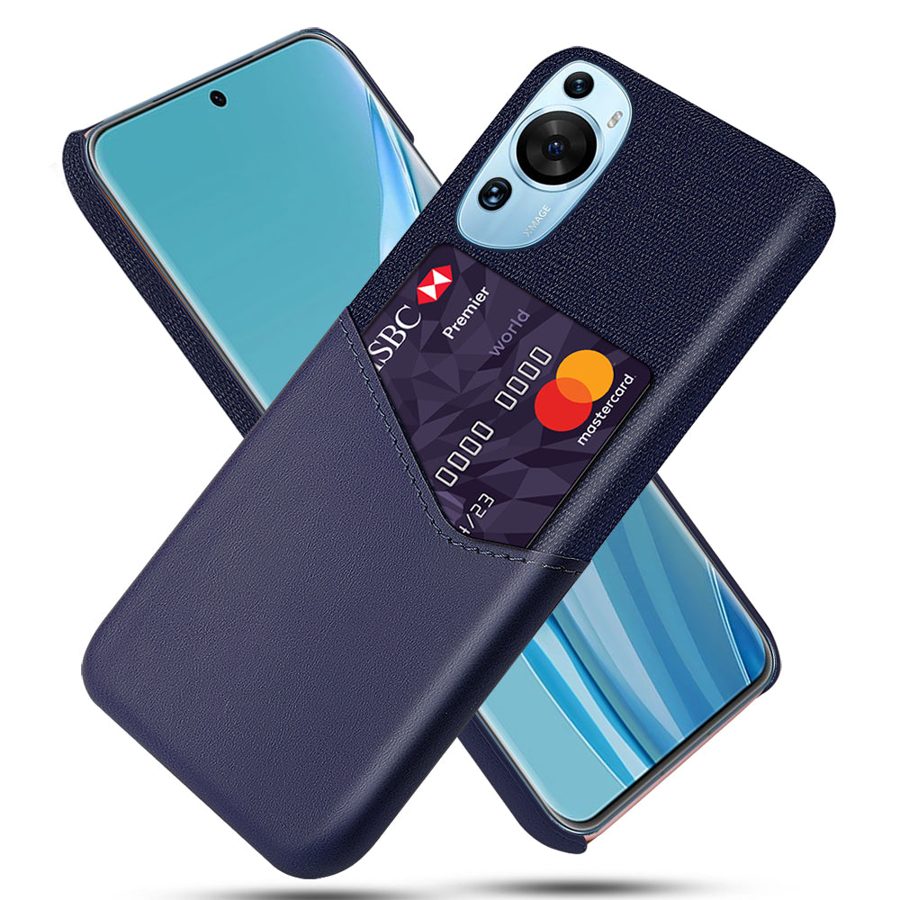 For Huawei P60 Art Cloth Texture Card Holder Phone Case Leather Coated Hard PC Cover