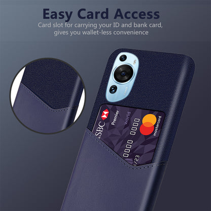 For Huawei P60 Art Cloth Texture Card Holder Phone Case Leather Coated Hard PC Cover