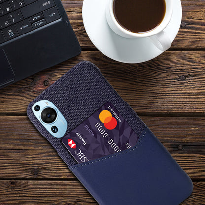 For Huawei P60 Art Cloth Texture Card Holder Phone Case Leather Coated Hard PC Cover