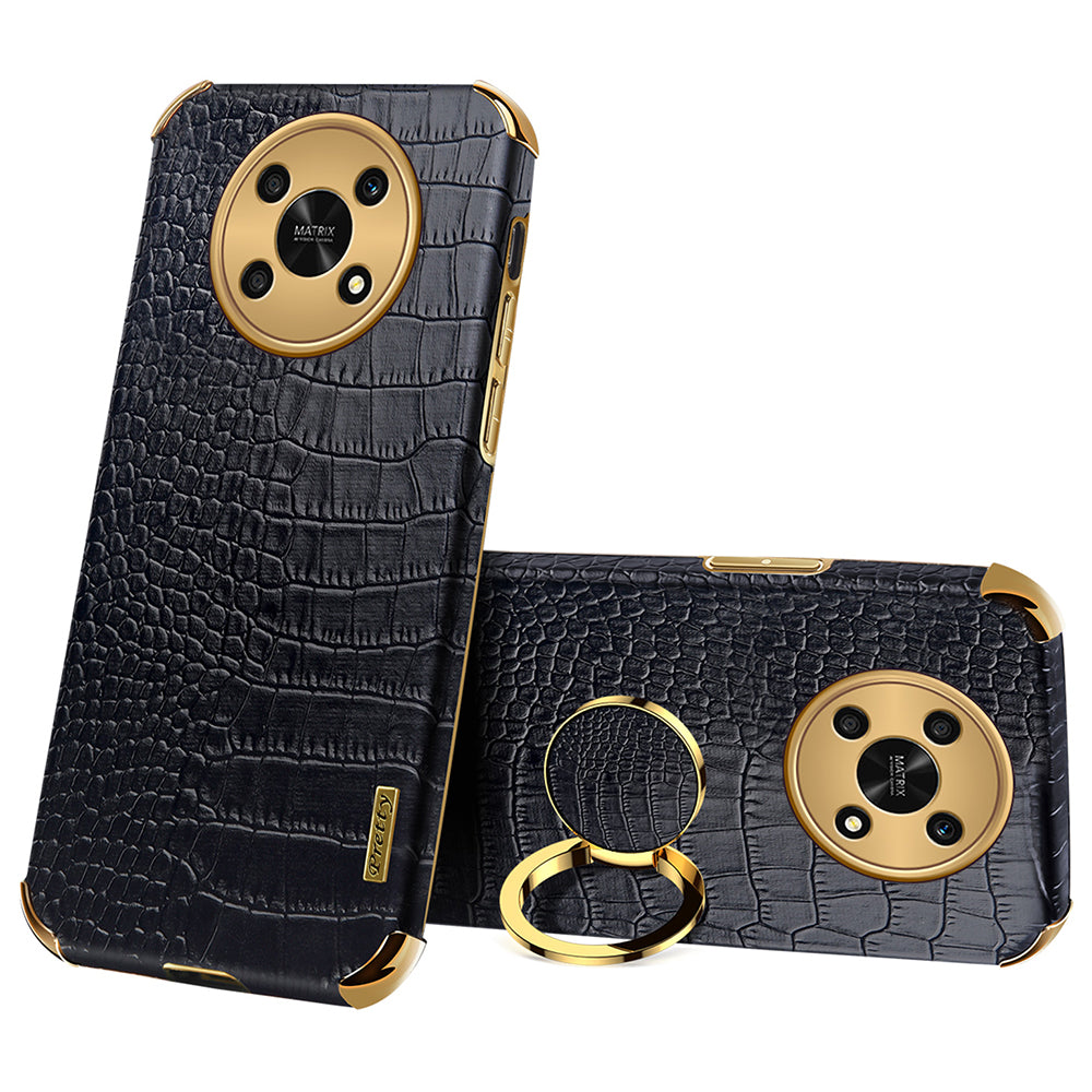 For Honor X30 5G Crocodile Texture Kickstand Cover PU Leather Coated TPU 6D Electroplating Phone Case