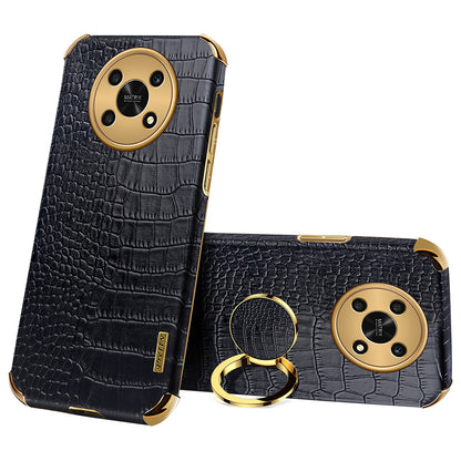 For Honor X30 5G Crocodile Texture Kickstand Cover PU Leather Coated TPU 6D Electroplating Phone Case