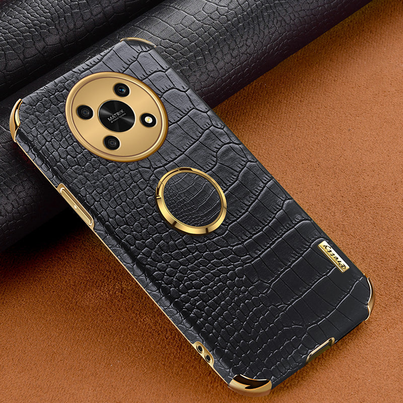 For Honor X30 5G Crocodile Texture Kickstand Cover PU Leather Coated TPU 6D Electroplating Phone Case