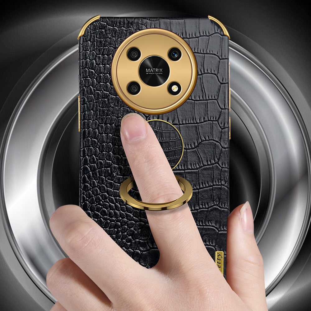 For Honor X30 5G Crocodile Texture Kickstand Cover PU Leather Coated TPU 6D Electroplating Phone Case