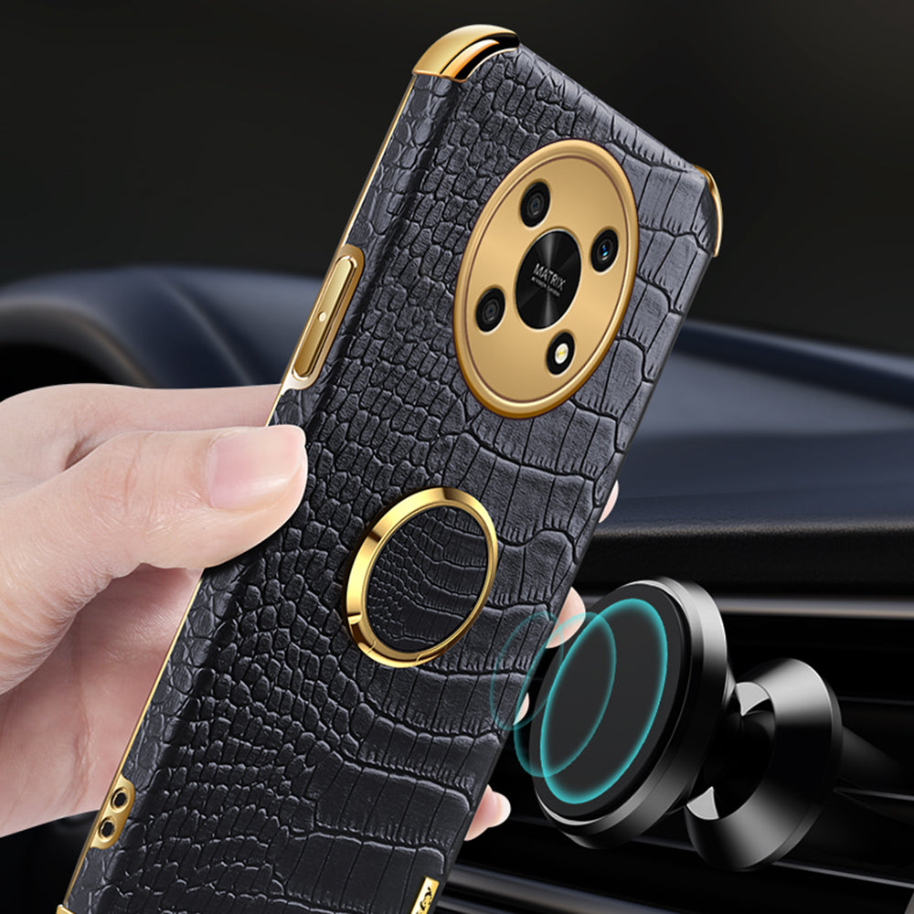 For Honor X30 5G Crocodile Texture Kickstand Cover PU Leather Coated TPU 6D Electroplating Phone Case