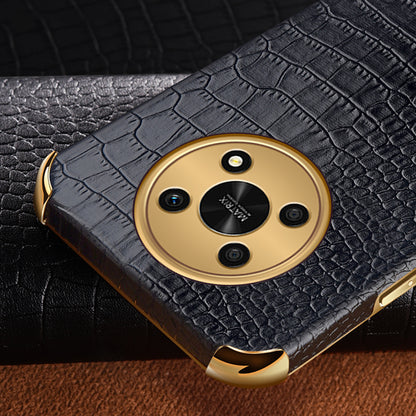 For Honor X30 5G Crocodile Texture Kickstand Cover PU Leather Coated TPU 6D Electroplating Phone Case