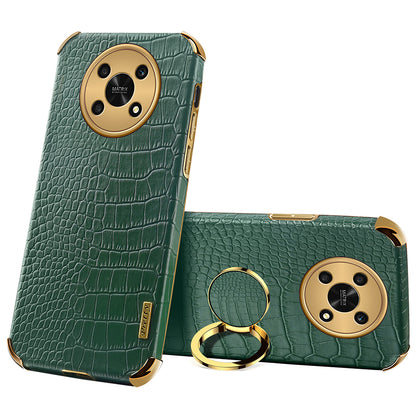For Honor X30 5G Crocodile Texture Kickstand Cover PU Leather Coated TPU 6D Electroplating Phone Case