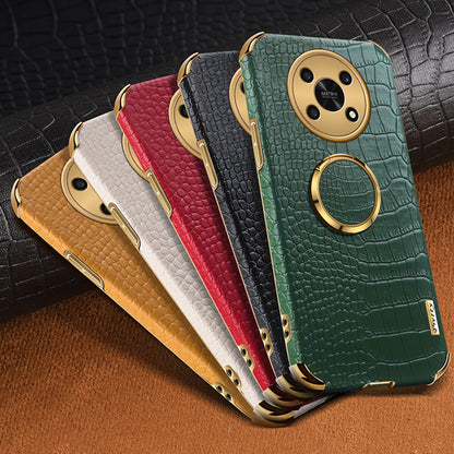 For Honor X30 5G Crocodile Texture Kickstand Cover PU Leather Coated TPU 6D Electroplating Phone Case