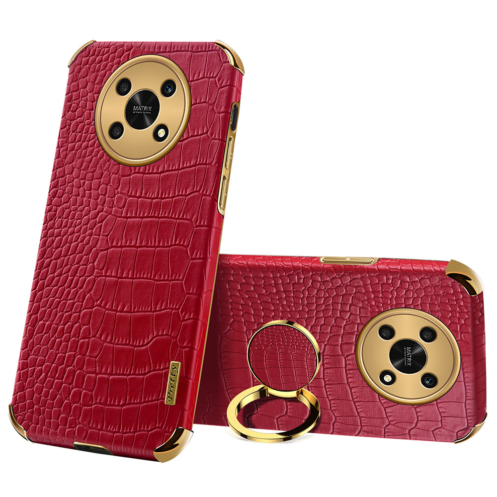 For Honor X30 5G Crocodile Texture Kickstand Cover PU Leather Coated TPU 6D Electroplating Phone Case