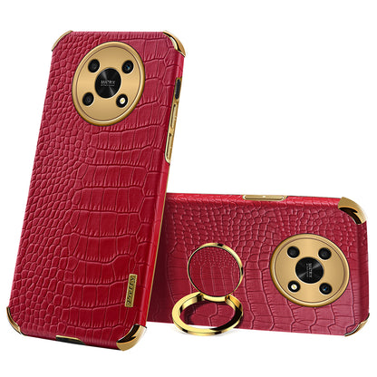 For Honor X30 5G Crocodile Texture Kickstand Cover PU Leather Coated TPU 6D Electroplating Phone Case