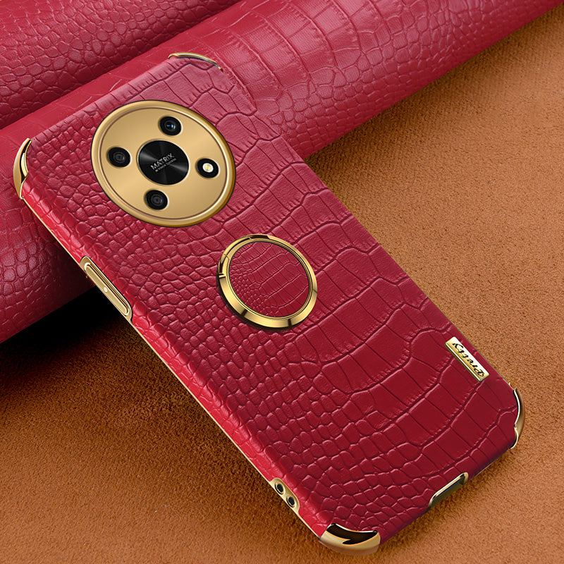 For Honor X30 5G Crocodile Texture Kickstand Cover PU Leather Coated TPU 6D Electroplating Phone Case