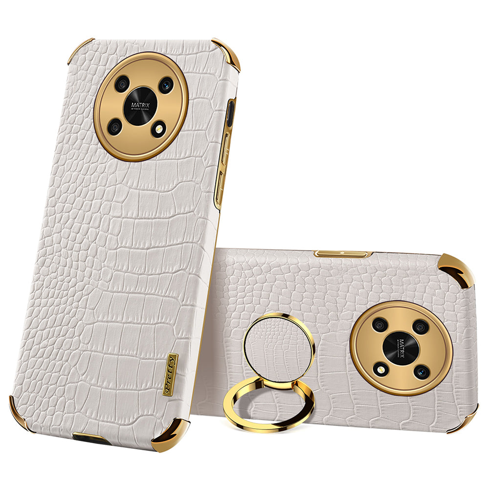 For Honor X30 5G Crocodile Texture Kickstand Cover PU Leather Coated TPU 6D Electroplating Phone Case